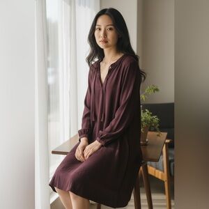 Wrap London Plum V-Neck Dress with Tasseled Tie